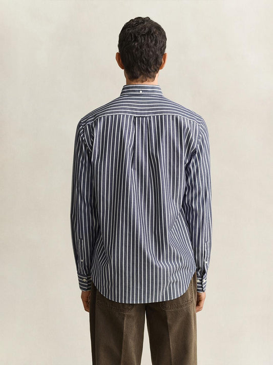 Gant Men Blue Striped Regular Fit Poplin Shirt