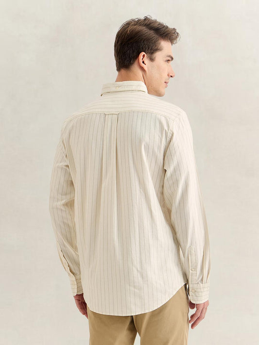 Gant Men Cream Regular Fit Striped Oxford Shirt