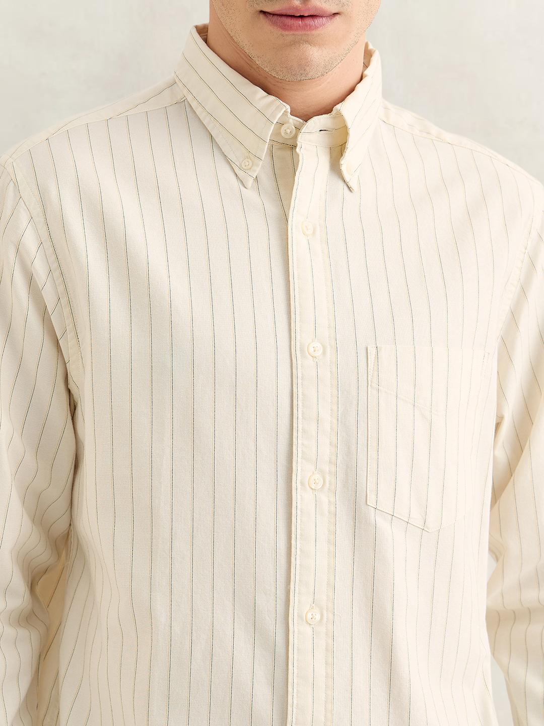 Gant Men Cream Regular Fit Striped Oxford Shirt