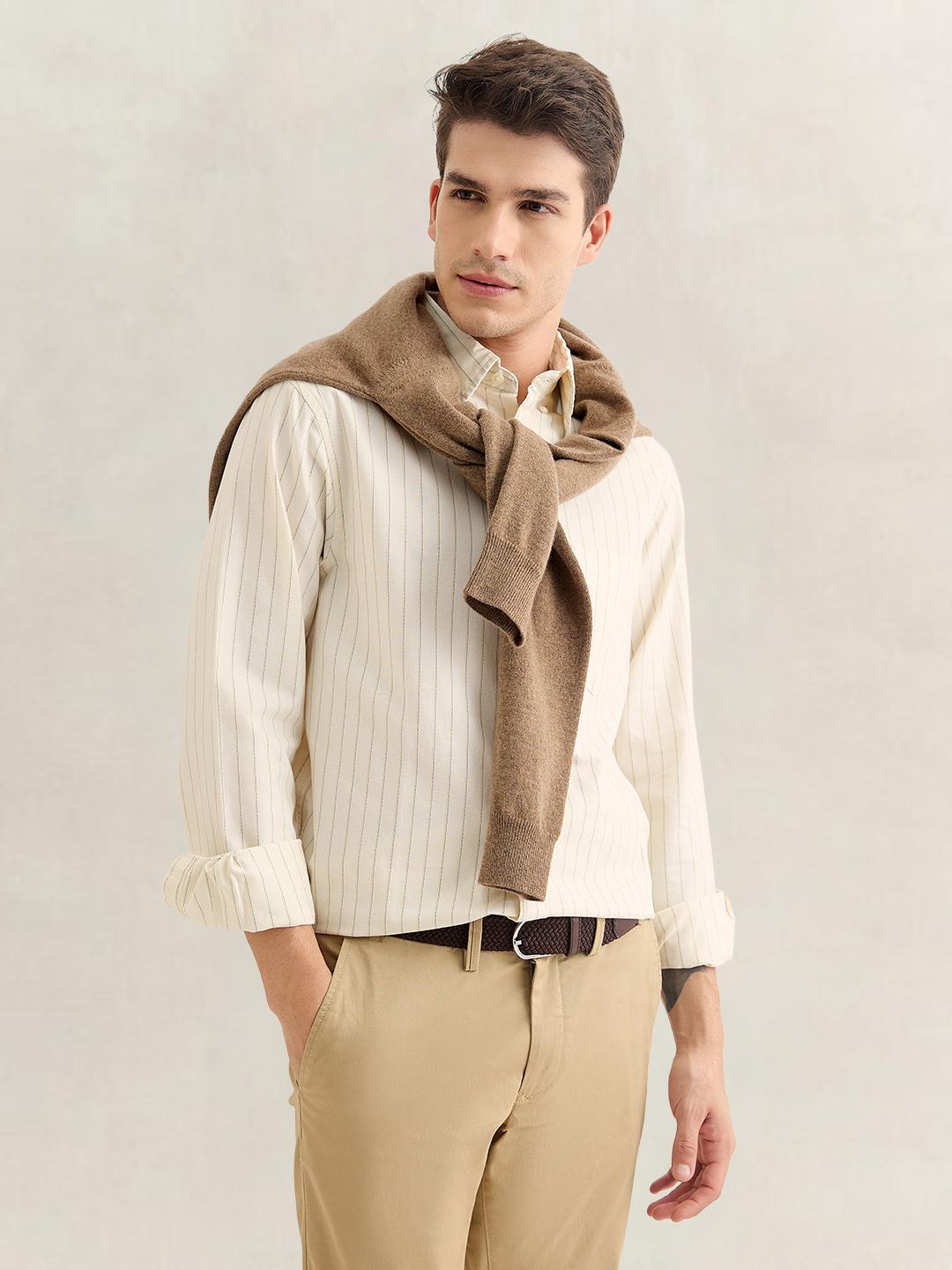 Gant Men Cream Regular Fit Striped Oxford Shirt