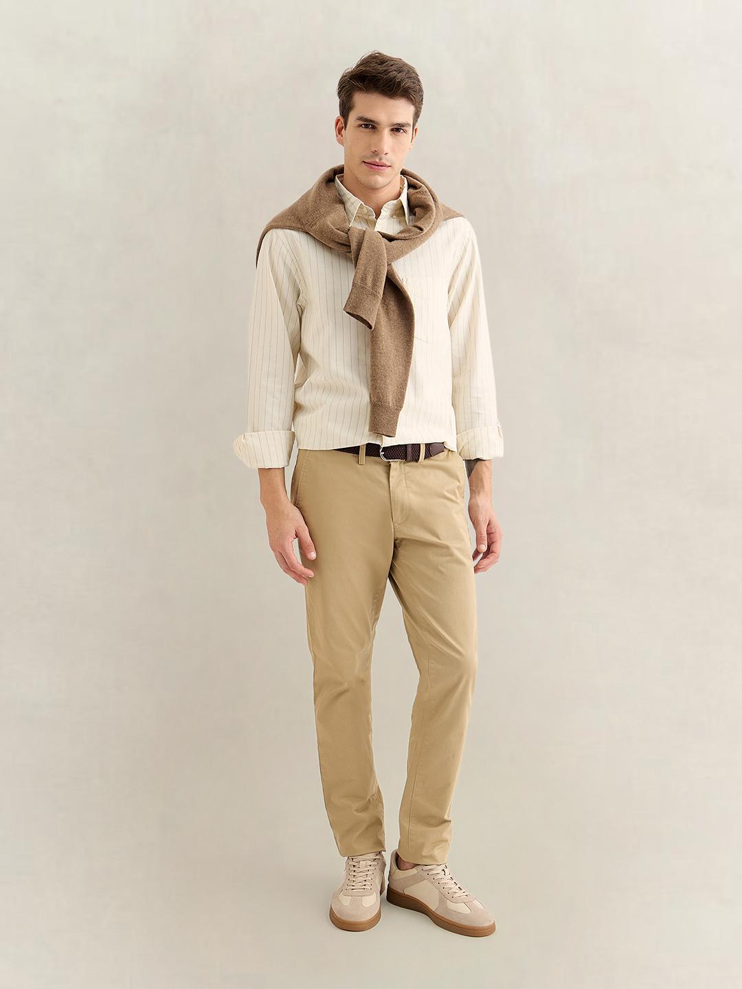 Gant Men Cream Regular Fit Striped Oxford Shirt