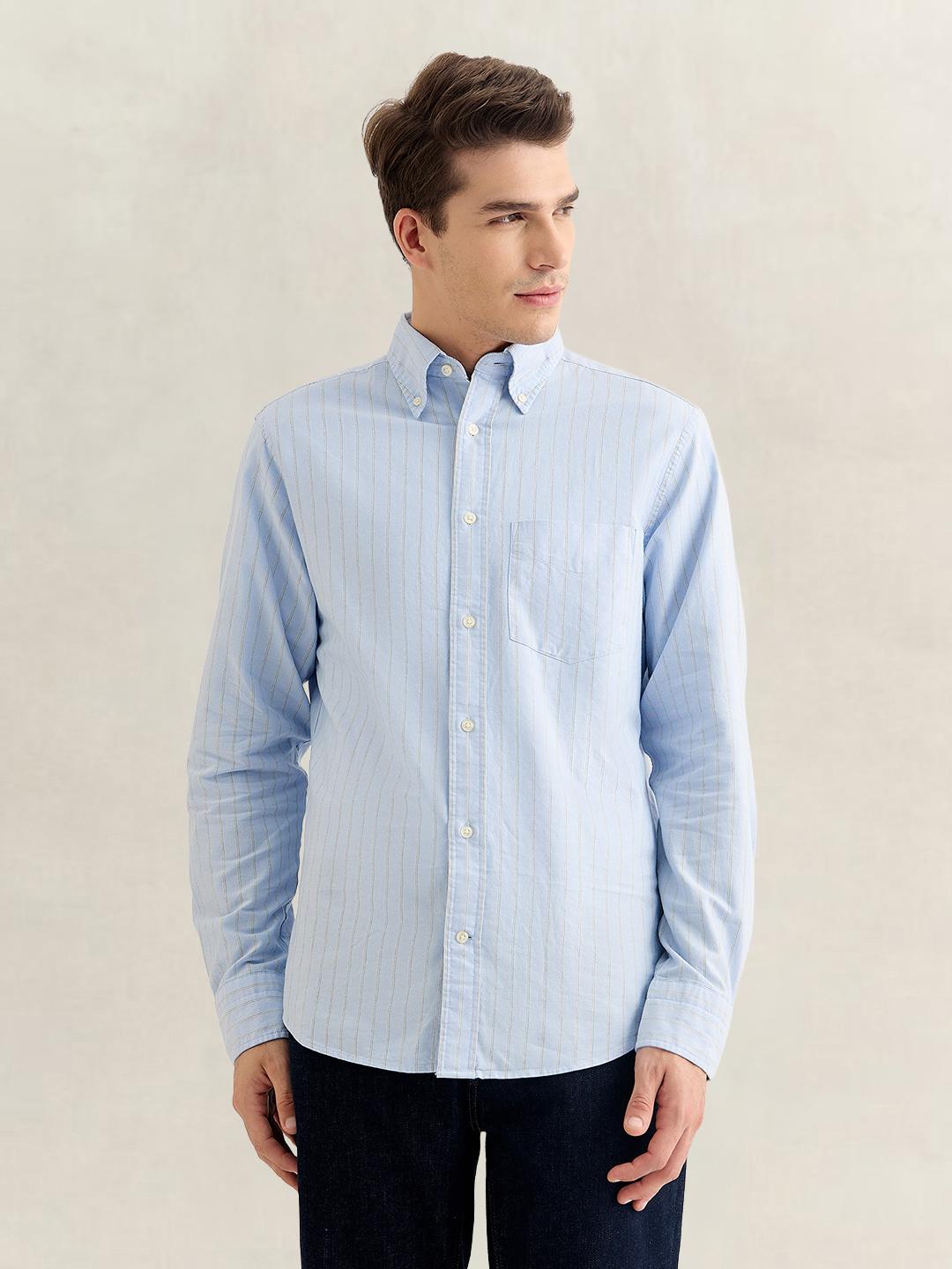 Gant Men Light Blue Regular Fit Striped Oxford Shirt