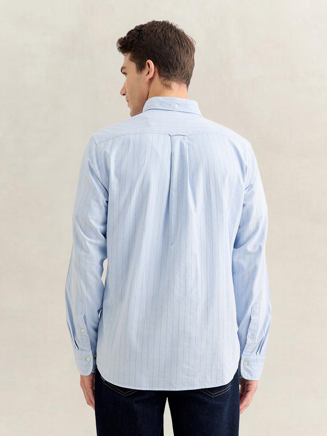 Gant Men Light Blue Regular Fit Striped Oxford Shirt