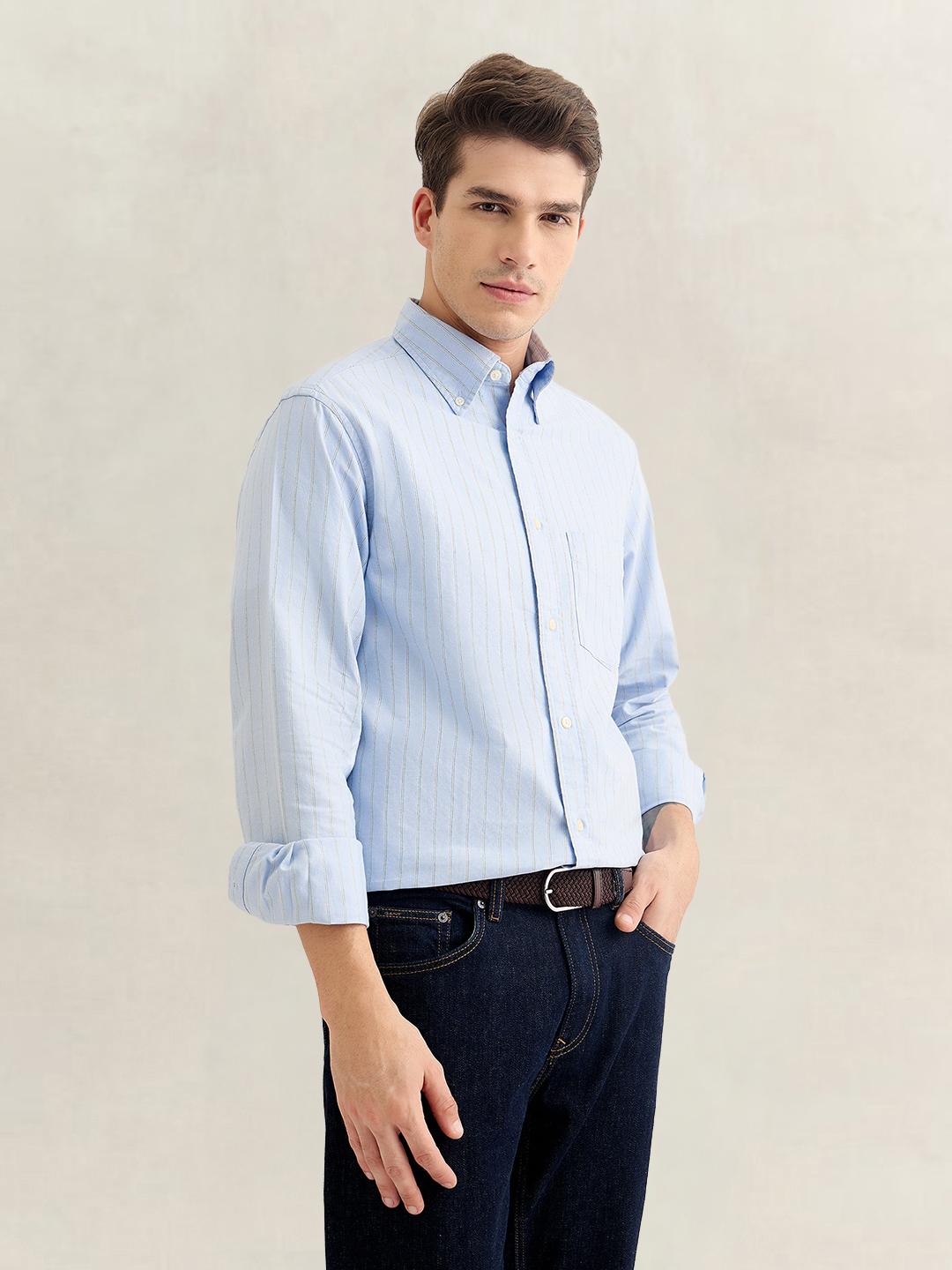 Gant Men Light Blue Regular Fit Striped Oxford Shirt