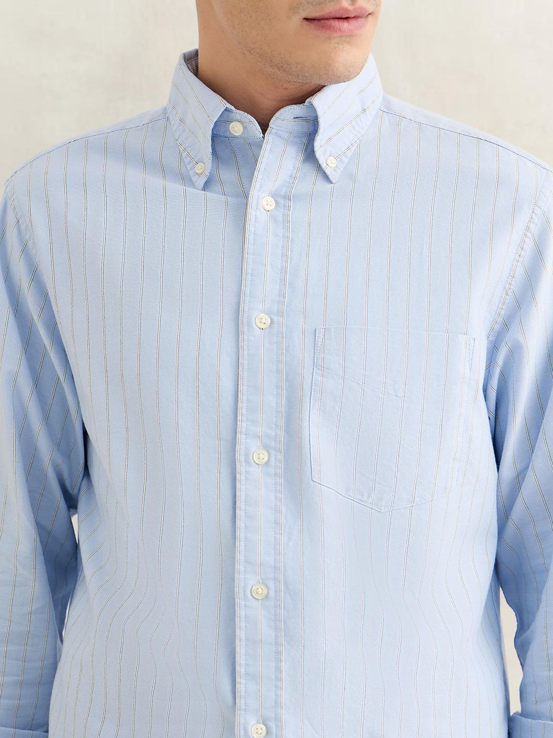 Gant Men Light Blue Regular Fit Striped Oxford Shirt
