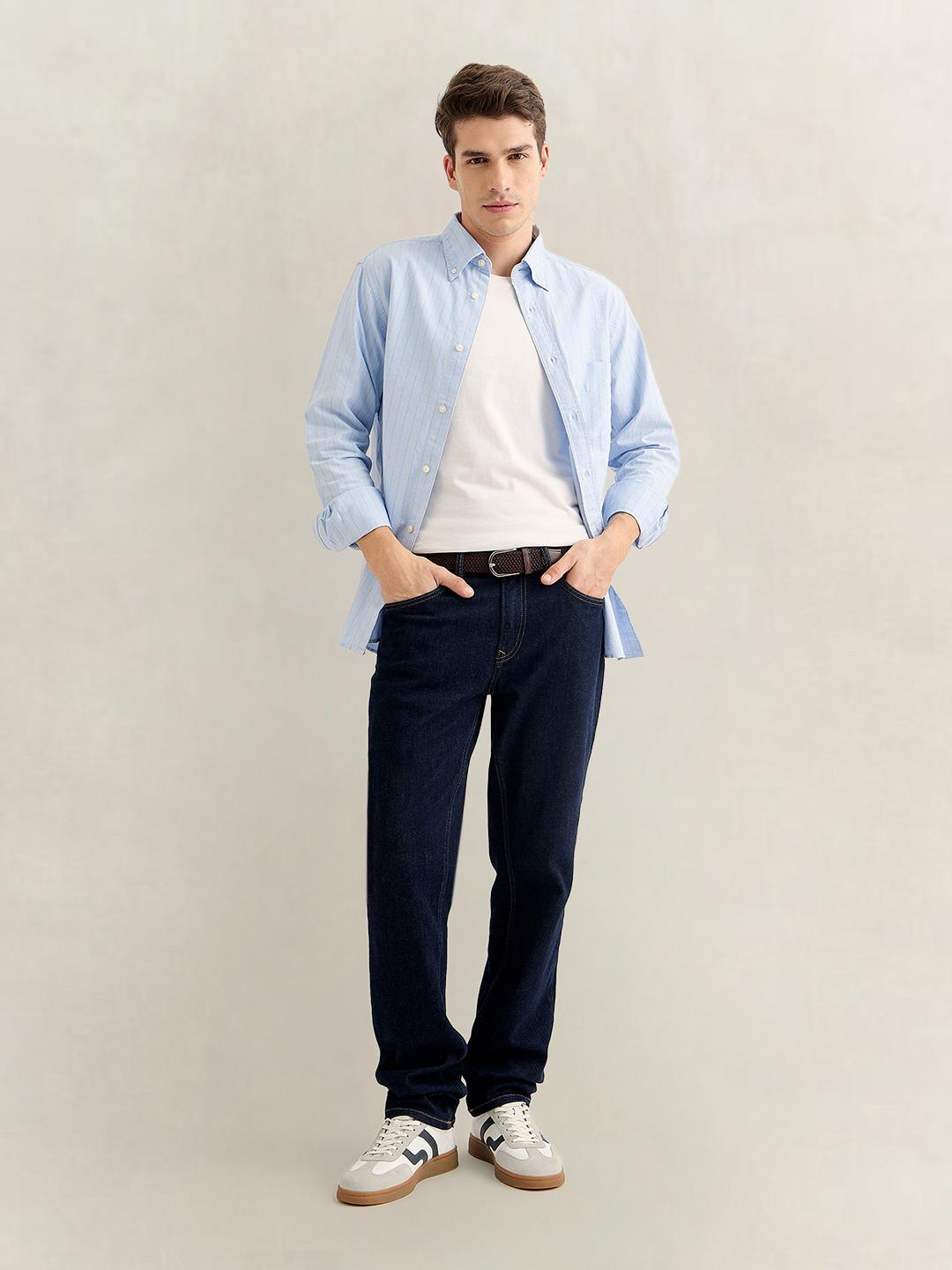 Gant Men Light Blue Regular Fit Striped Oxford Shirt
