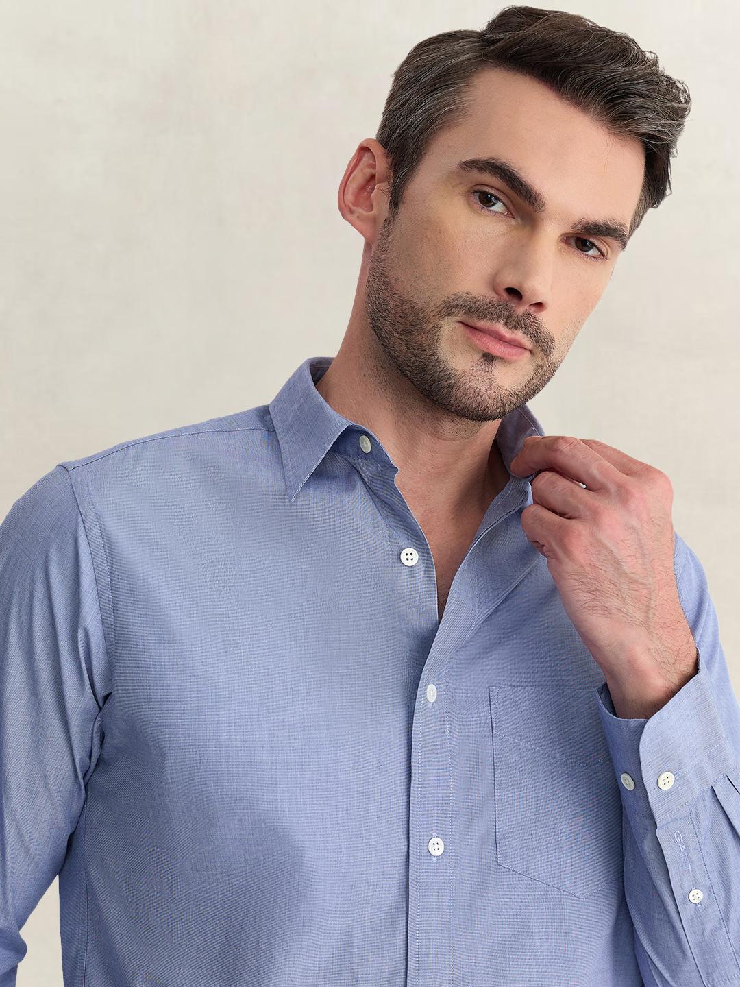 Gant Men Blue Regular Fit Solid Pure Cotton Shirt