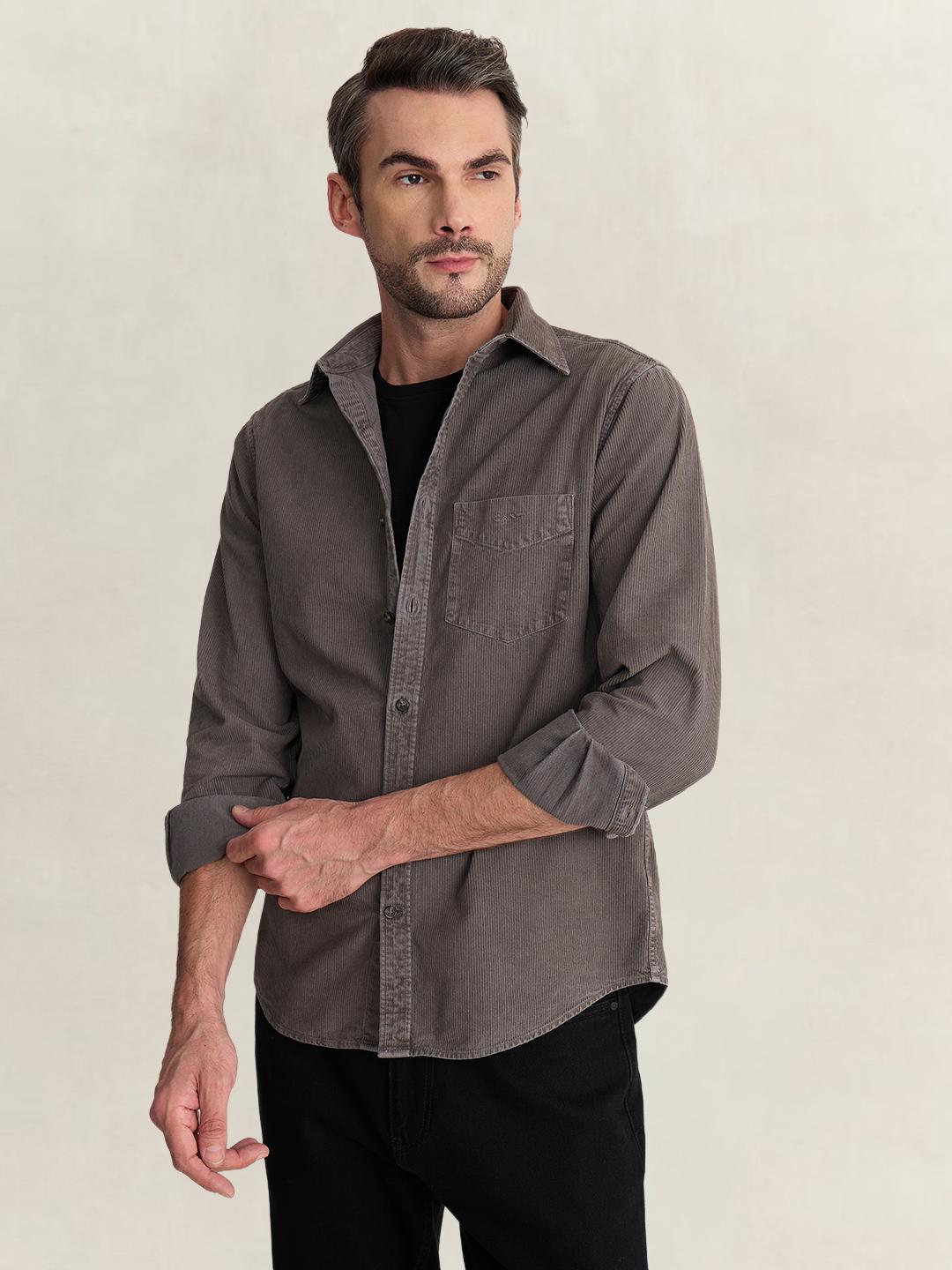 Gant Men Grey Regular Fit Solid Pure Cotton Shirt