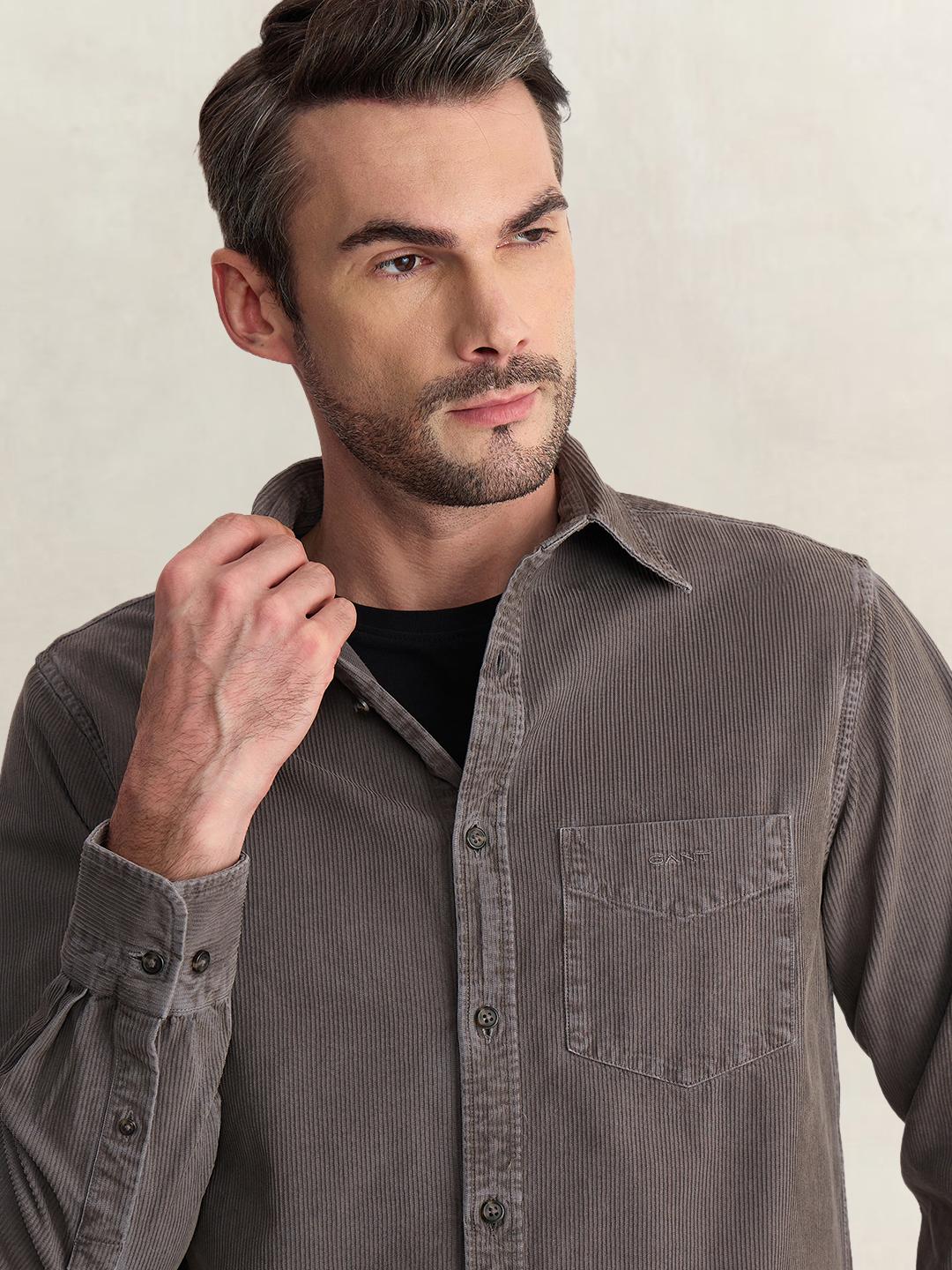 Gant Men Grey Regular Fit Solid Pure Cotton Shirt
