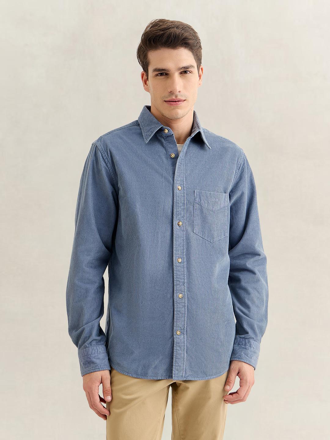 Gant Men Blue Regular Fit Solid Corduroy Shirt