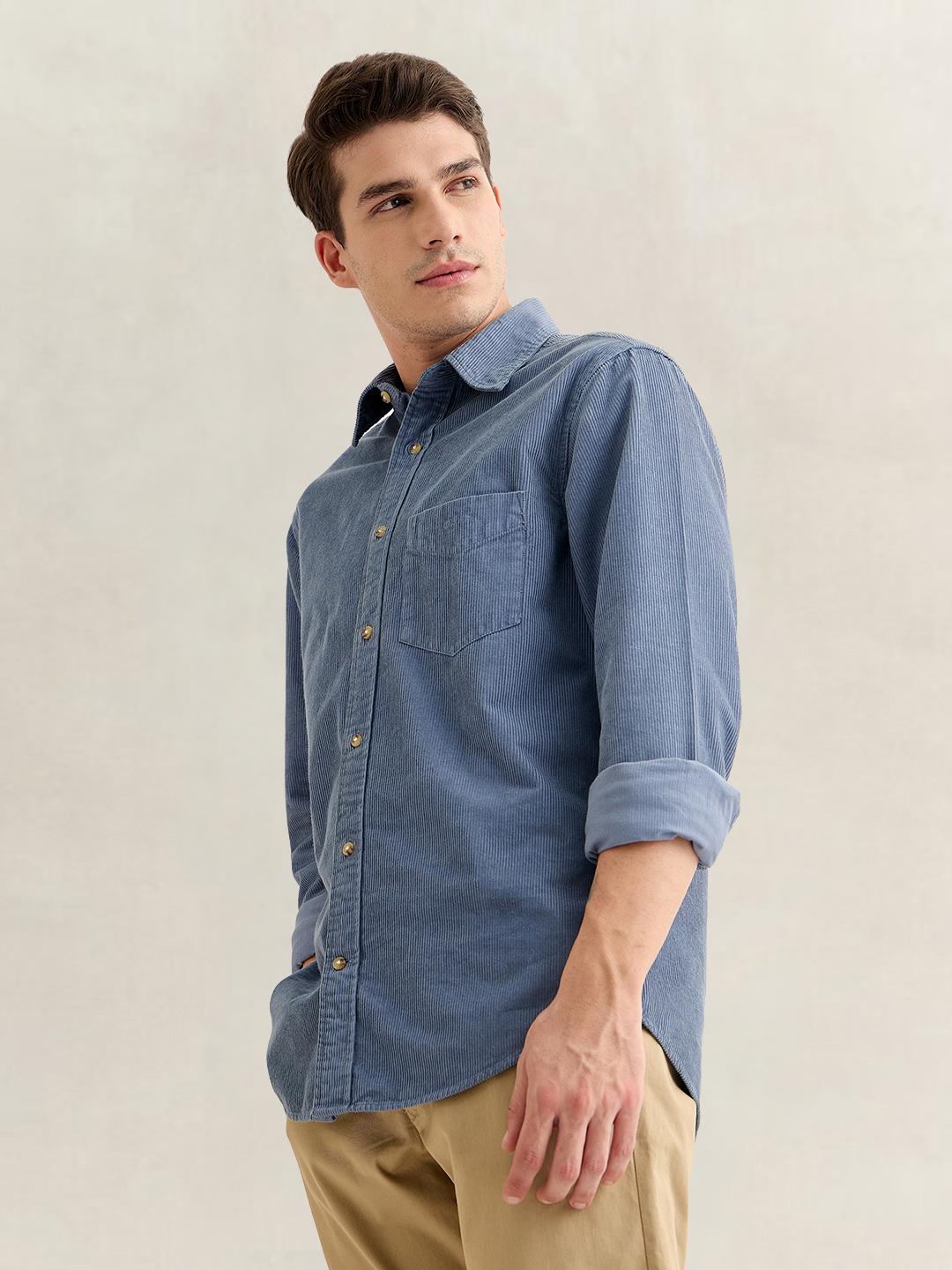 Gant Men Blue Regular Fit Solid Corduroy Shirt