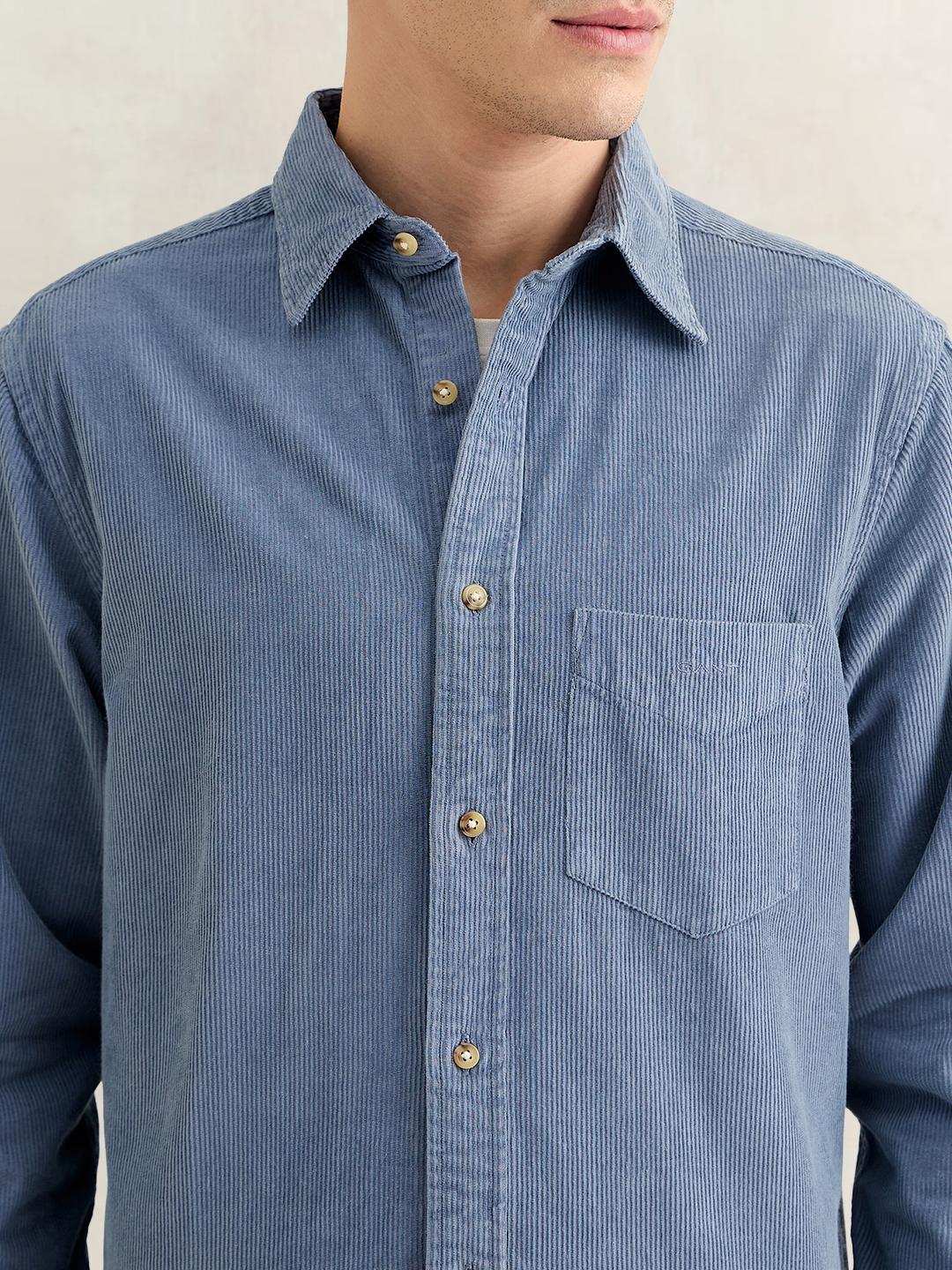 Gant Men Blue Regular Fit Solid Corduroy Shirt