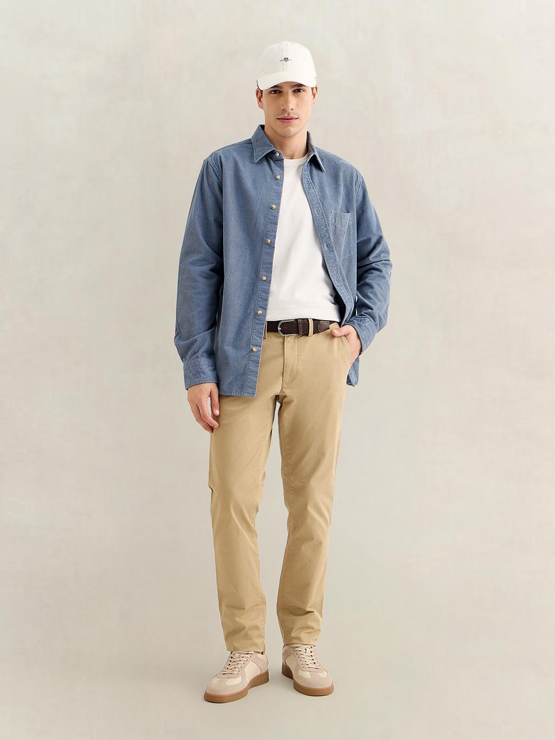 Gant Men Blue Regular Fit Solid Corduroy Shirt