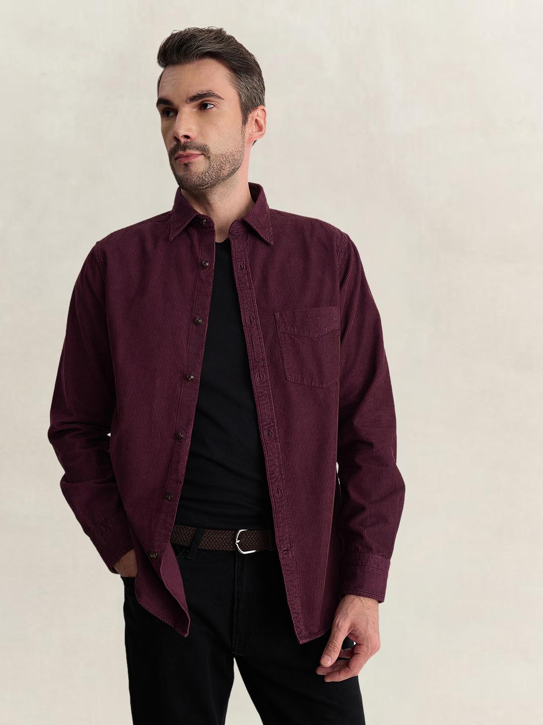 Gant Men Wine Regular Fit Solid Pure Cotton Shirt