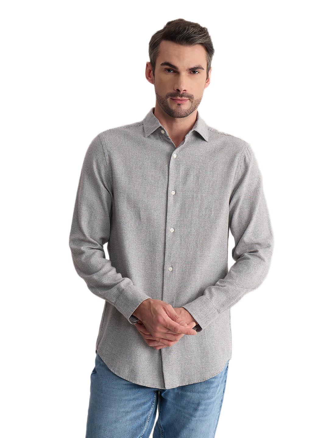 Gant Men Grey Regular Fit Houndstooth Check Pure Cotton Shirt