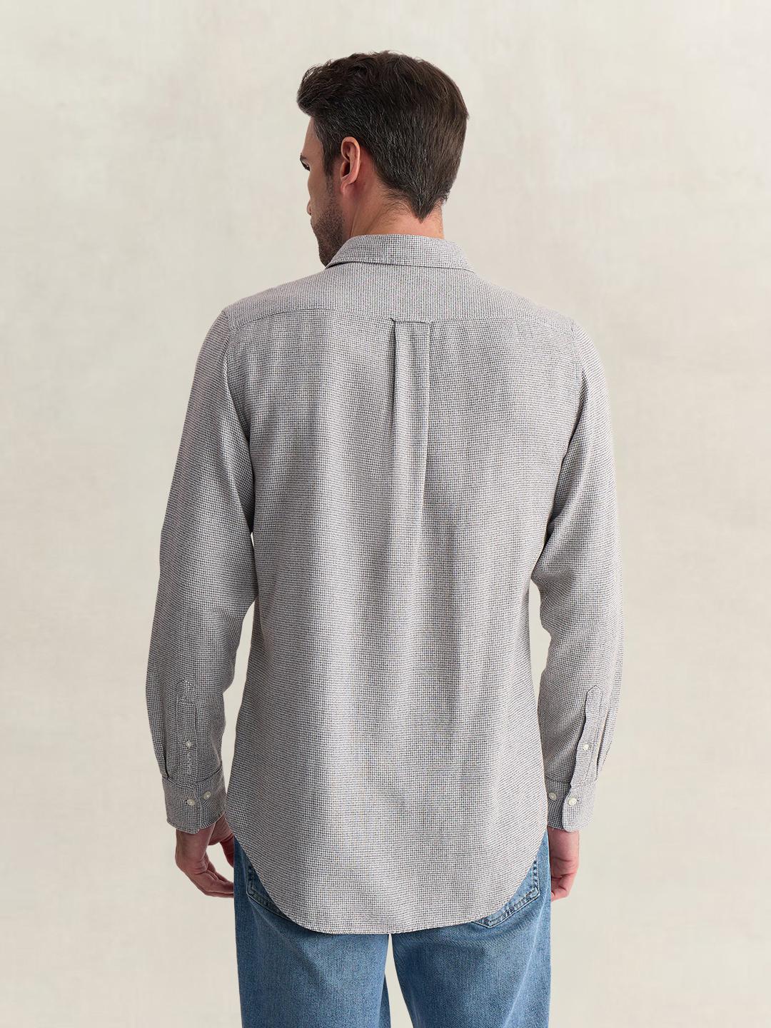 Gant Men Grey Regular Fit Houndstooth Check Pure Cotton Shirt