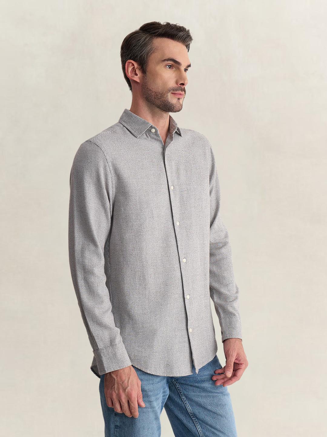 Gant Men Grey Regular Fit Houndstooth Check Pure Cotton Shirt
