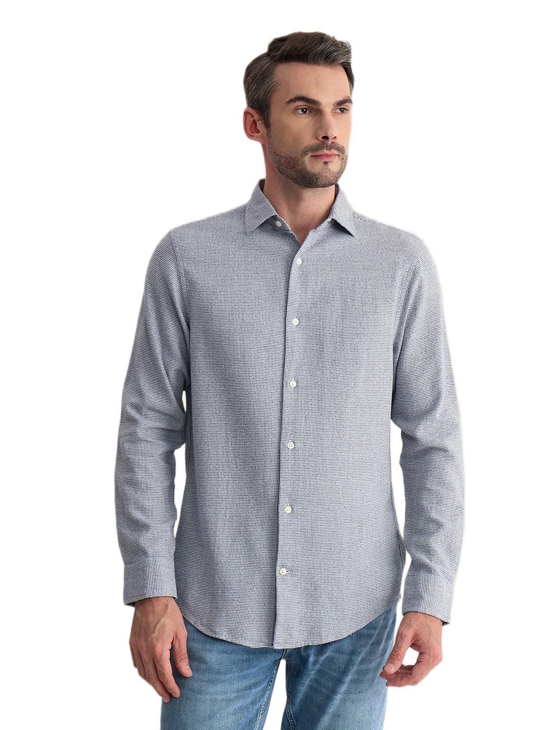 Gant Men Blue Regular Fit Houndstooth Check Pure Cotton Shirt