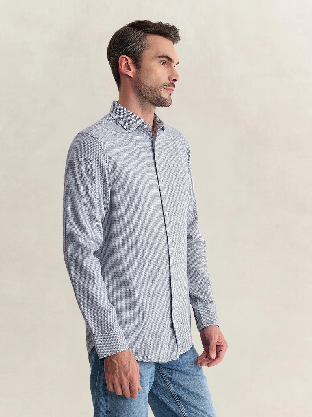 Gant Men Blue Regular Fit Houndstooth Check Pure Cotton Shirt