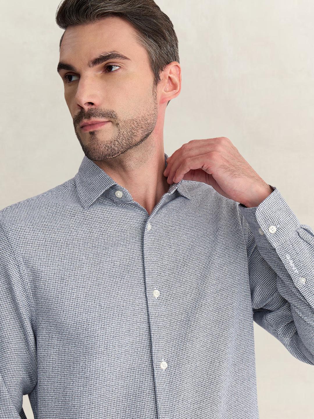 Gant Men Blue Regular Fit Houndstooth Check Pure Cotton Shirt
