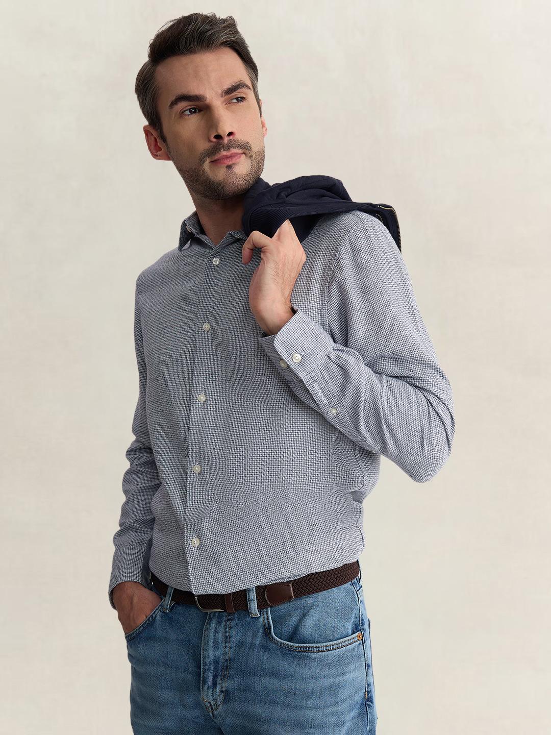 Gant Men Blue Regular Fit Houndstooth Check Pure Cotton Shirt