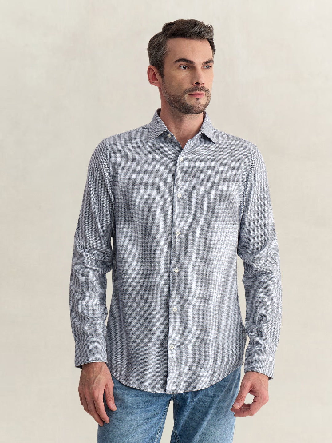 Gant Men Blue Regular Fit Houndstooth Check Pure Cotton Shirt