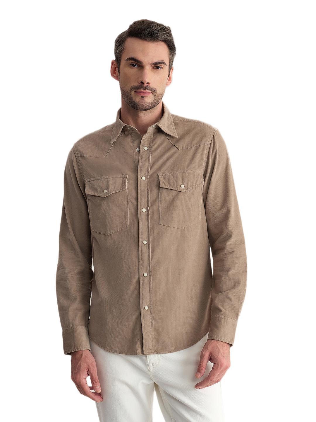 Gant Men Brown Regular Fit Solid Corduroy Shirt