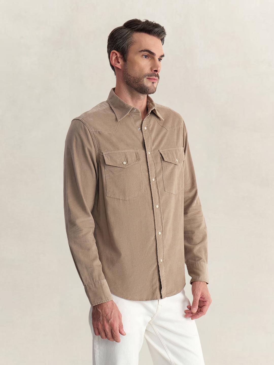 Gant Men Brown Regular Fit Solid Corduroy Shirt