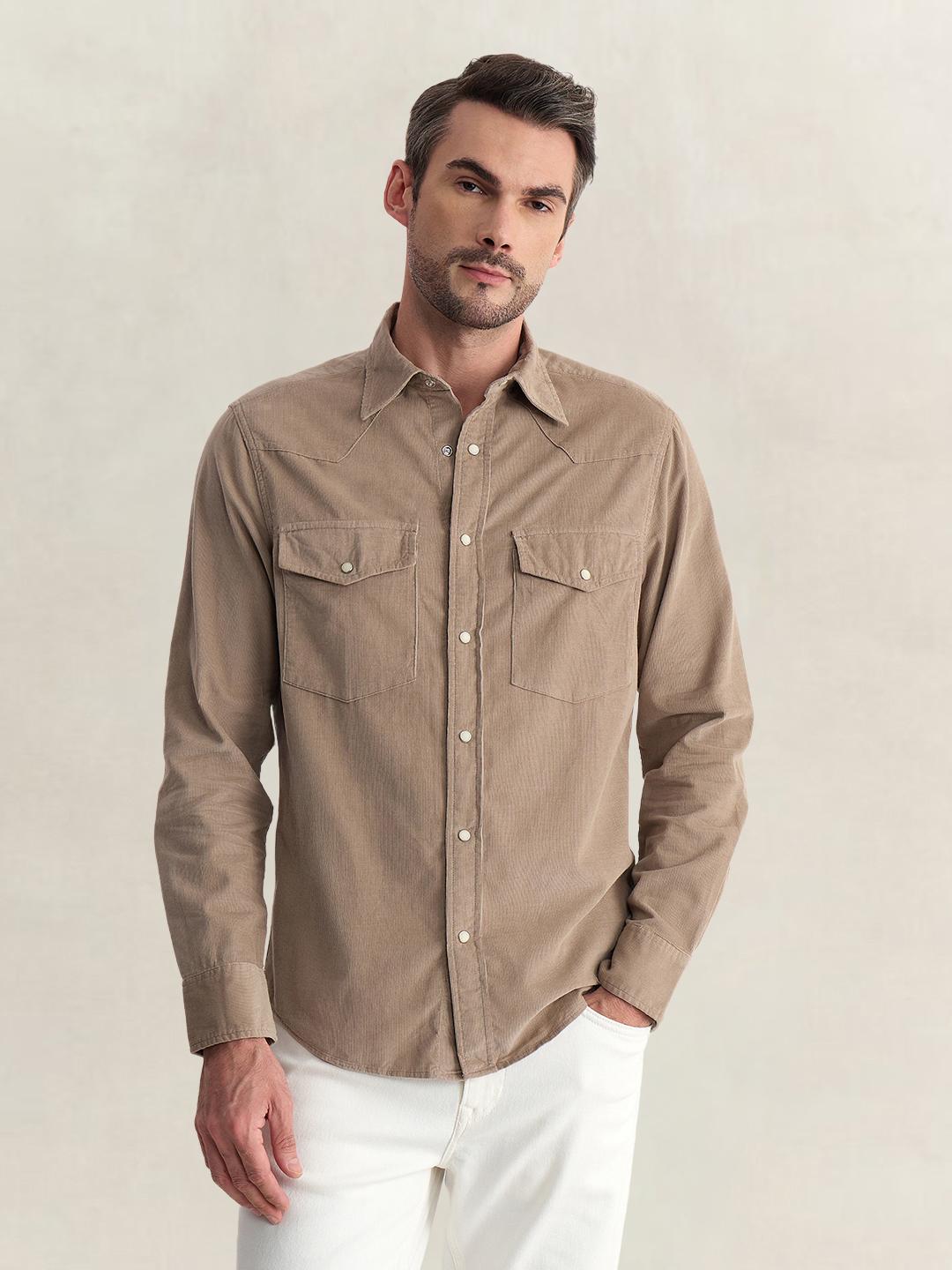 Gant Men Brown Regular Fit Solid Corduroy Shirt