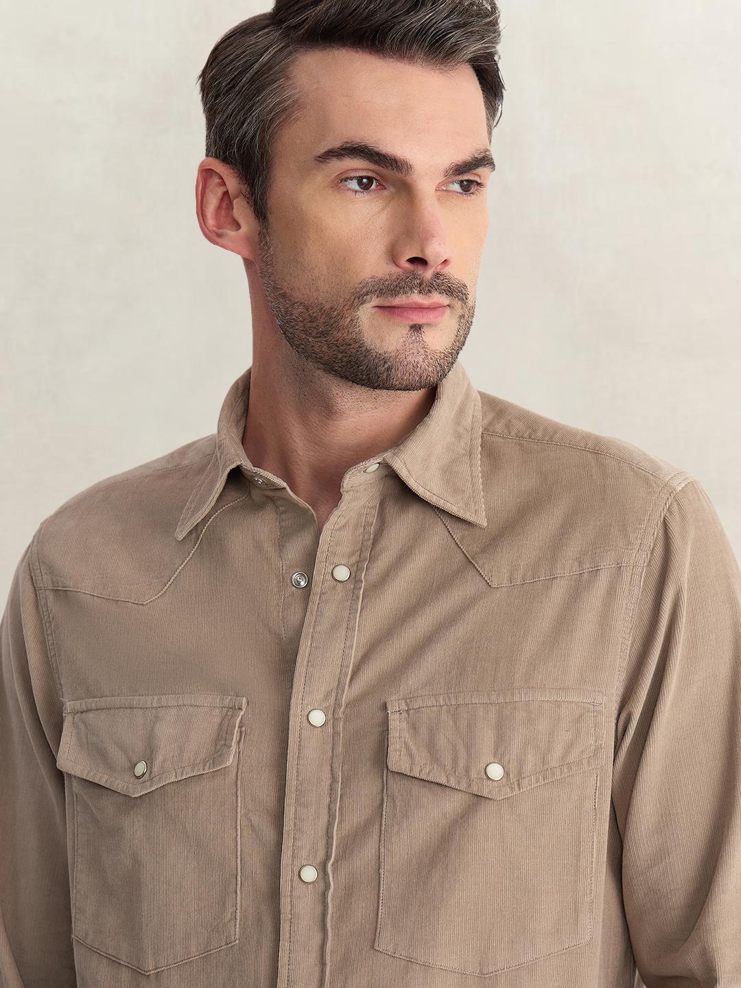 Gant Men Brown Regular Fit Solid Corduroy Shirt