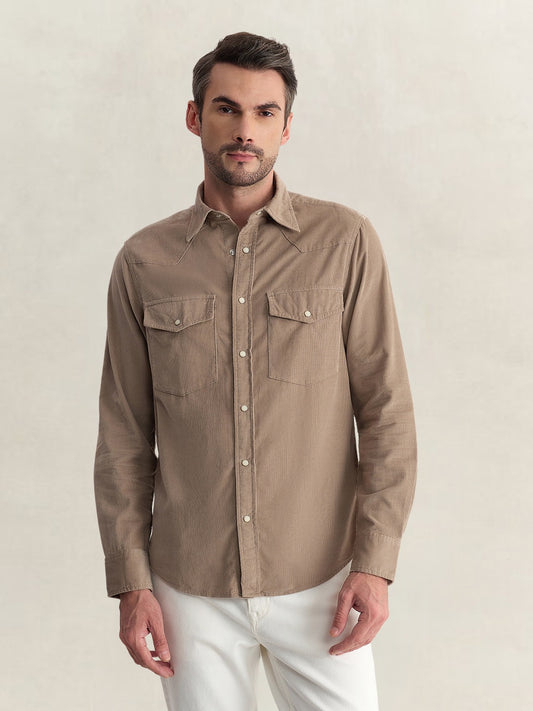 Gant Men Brown Regular Fit Solid Corduroy Shirt