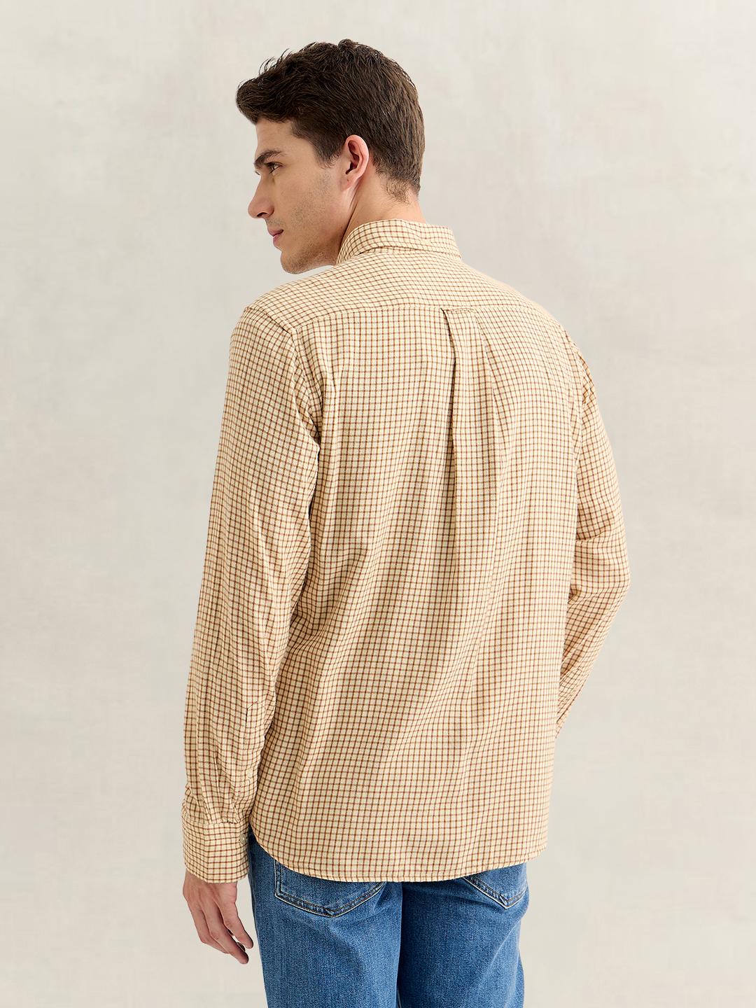Gant Men Brown Regular Fit Checked Cotton Flannel Shirt