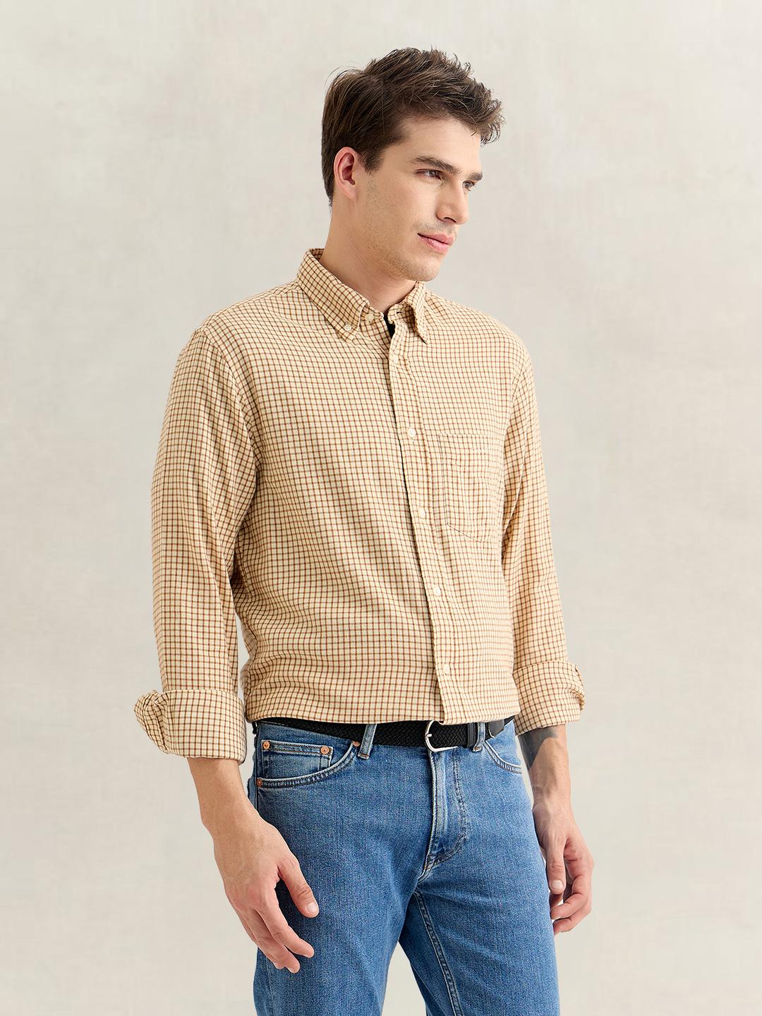 Gant Men Brown Regular Fit Checked Cotton Flannel Shirt