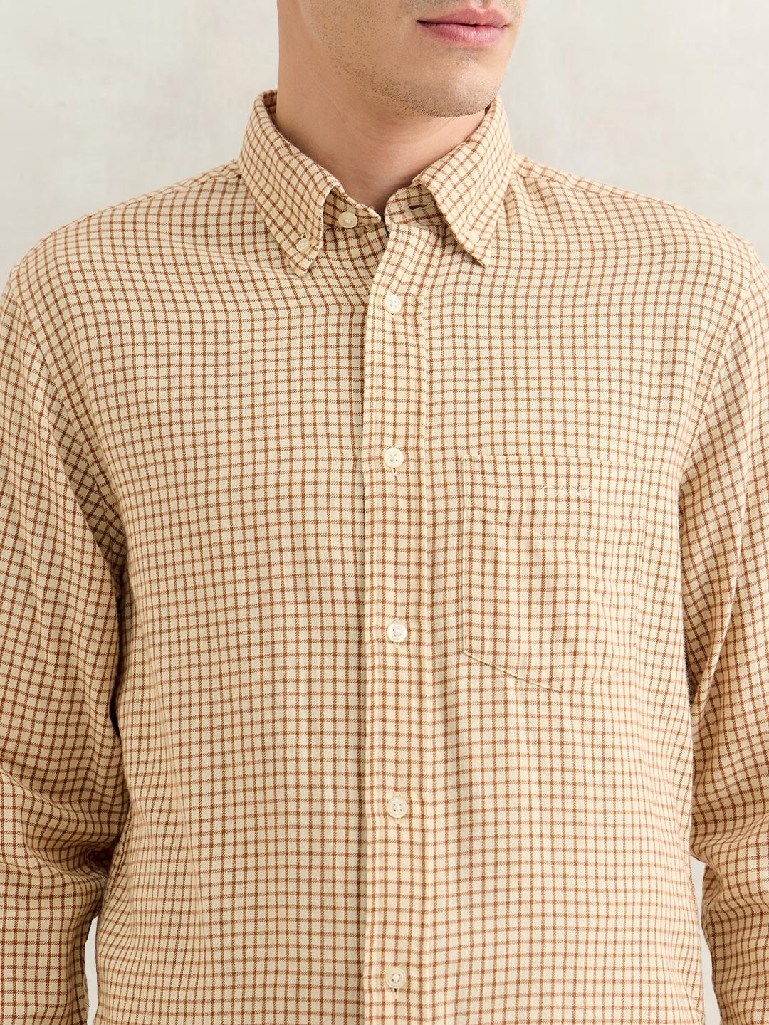 Gant Men Brown Regular Fit Checked Cotton Flannel Shirt