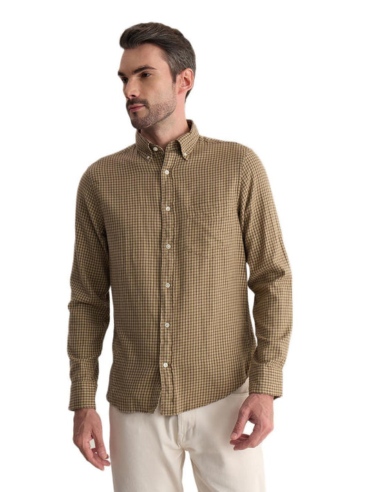 Gant Men Brown Regular Fit Flannel Check Pure Cotton Shirt