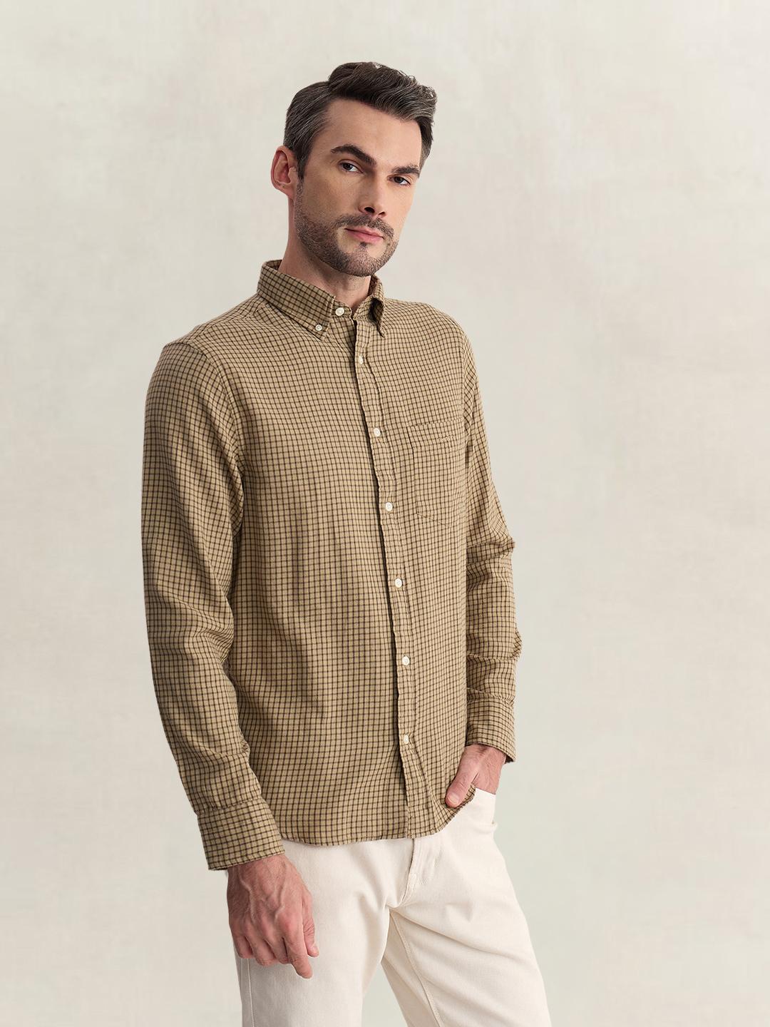 Gant Men Brown Regular Fit Flannel Check Pure Cotton Shirt