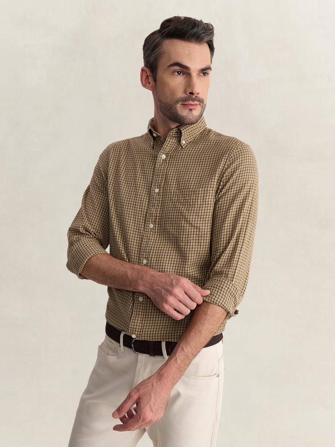 Gant Men Brown Regular Fit Flannel Check Pure Cotton Shirt