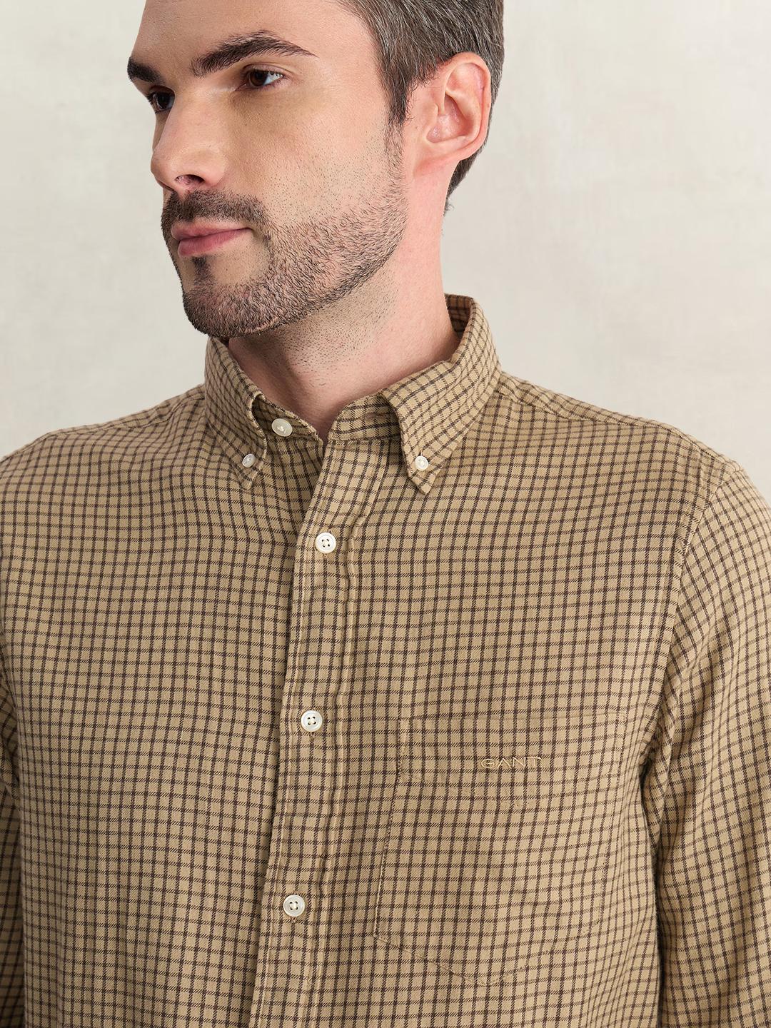 Gant Men Brown Regular Fit Flannel Check Pure Cotton Shirt