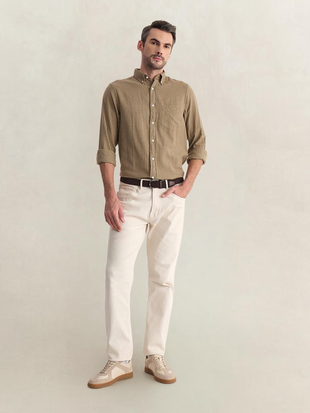 Gant Men Brown Regular Fit Flannel Check Pure Cotton Shirt