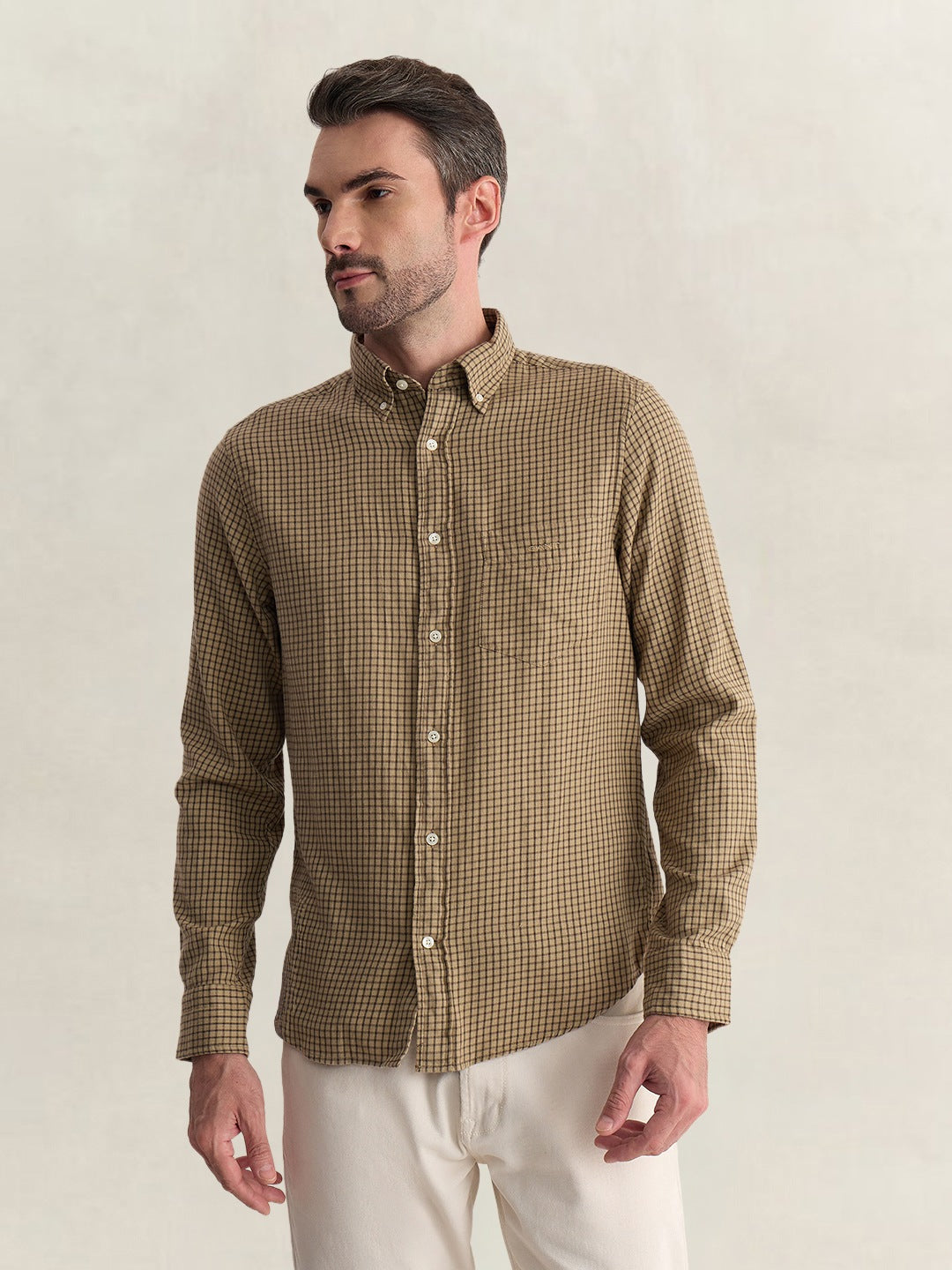 Gant Men Brown Regular Fit Flannel Check Pure Cotton Shirt