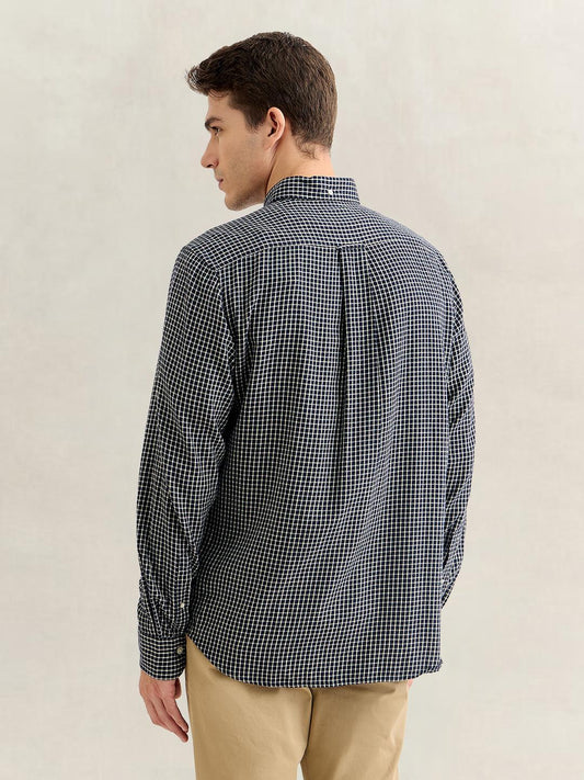 Gant Men Navy Blue Regular Fit Checked Cotton Flannel Shirt