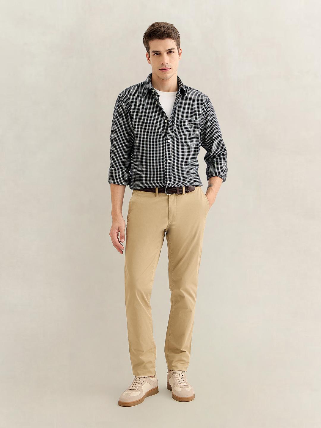 Gant Men Navy Blue Regular Fit Checked Cotton Flannel Shirt