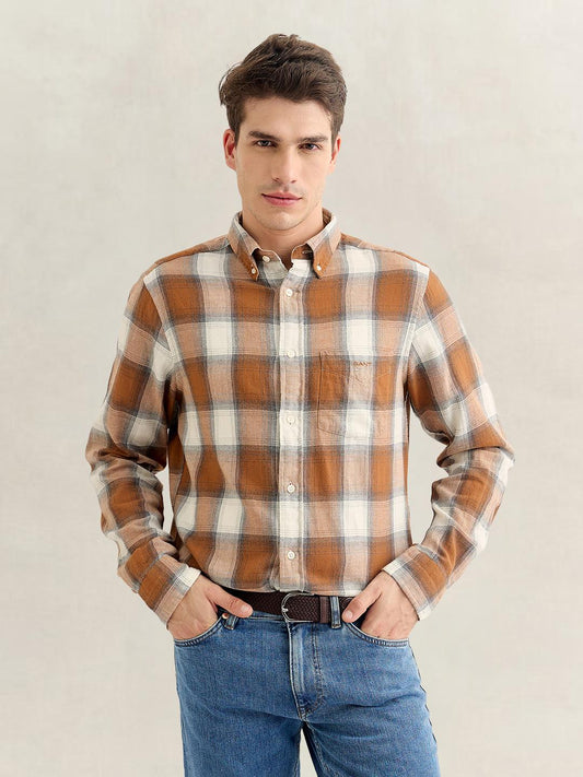 Gant Men Brown Regular Fit Checked Cotton Flannel Shirt