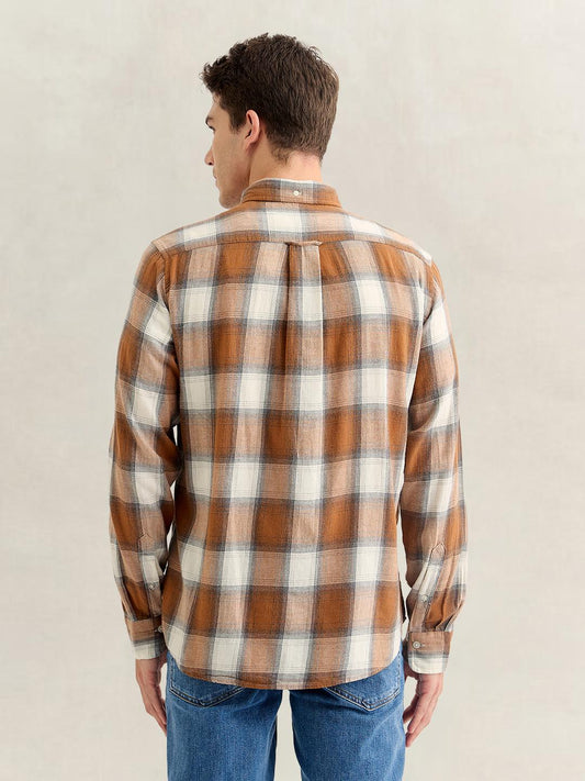 Gant Men Brown Regular Fit Checked Cotton Flannel Shirt