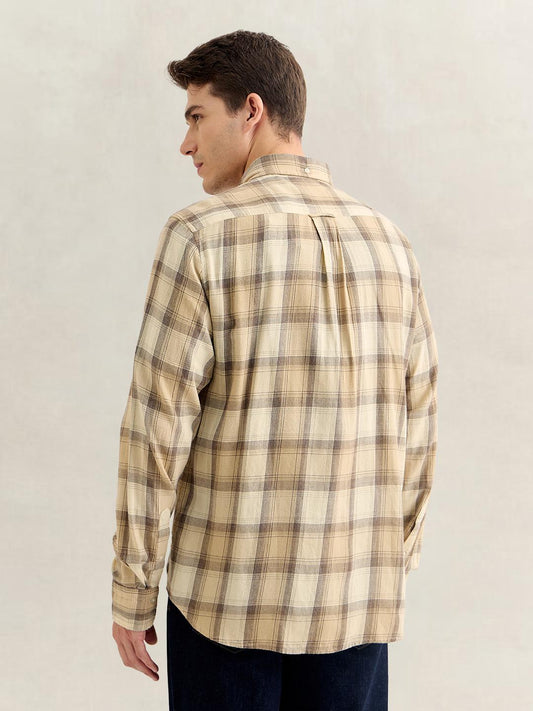 Gant Men Beige Regular Fit Checked Cotton Flannel Shirt