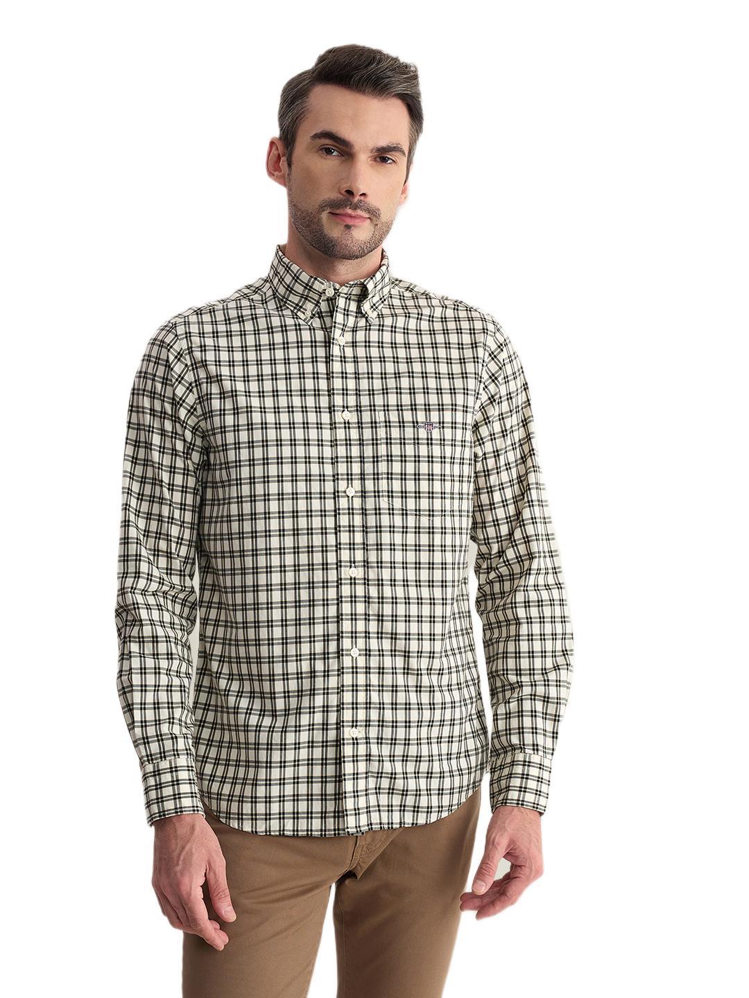 Gant Men Cream Regular Fit Checked Poplin Shirt