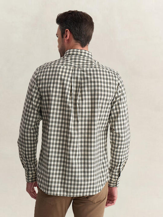 Gant Men Cream Regular Fit Checked Poplin Shirt