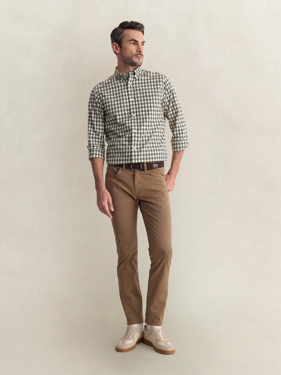 Gant Men Cream Regular Fit Checked Poplin Shirt