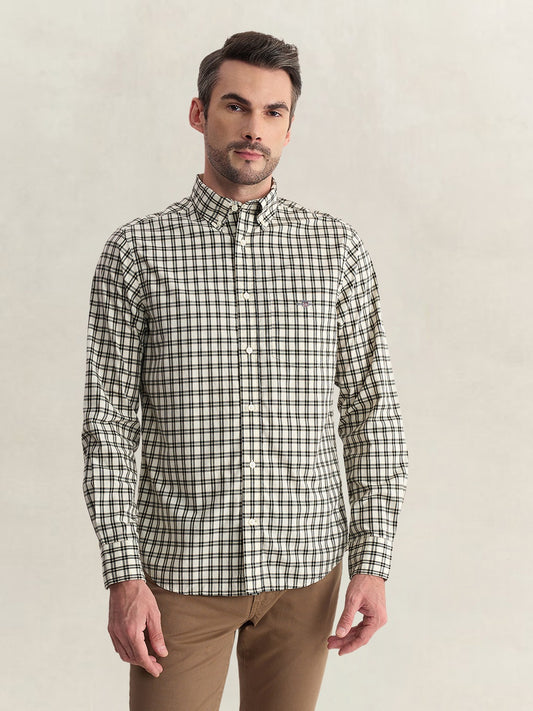 Gant Men Cream Regular Fit Checked Poplin Shirt
