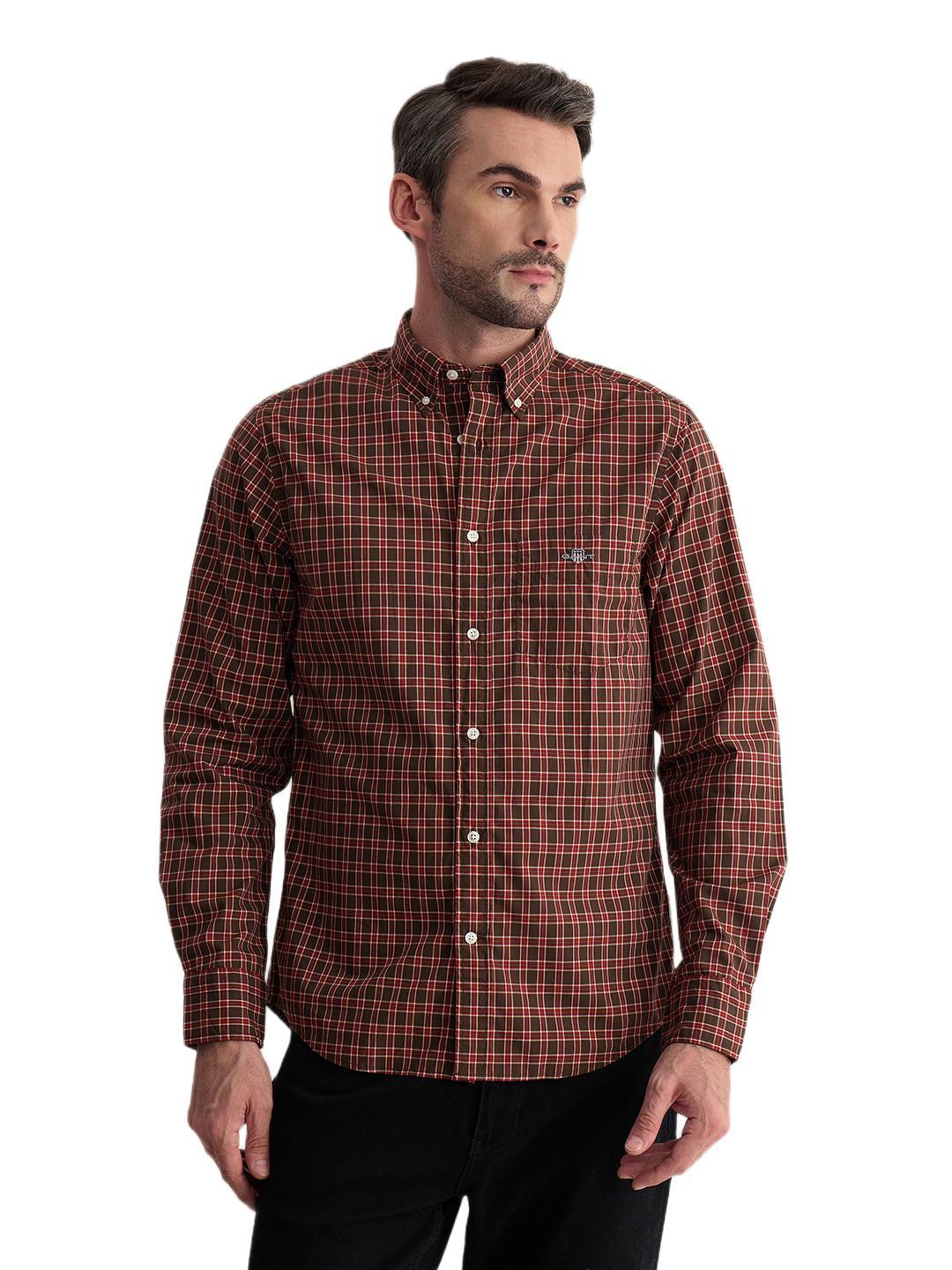Gant Men Brown Regular Fit Checked Poplin Shirt